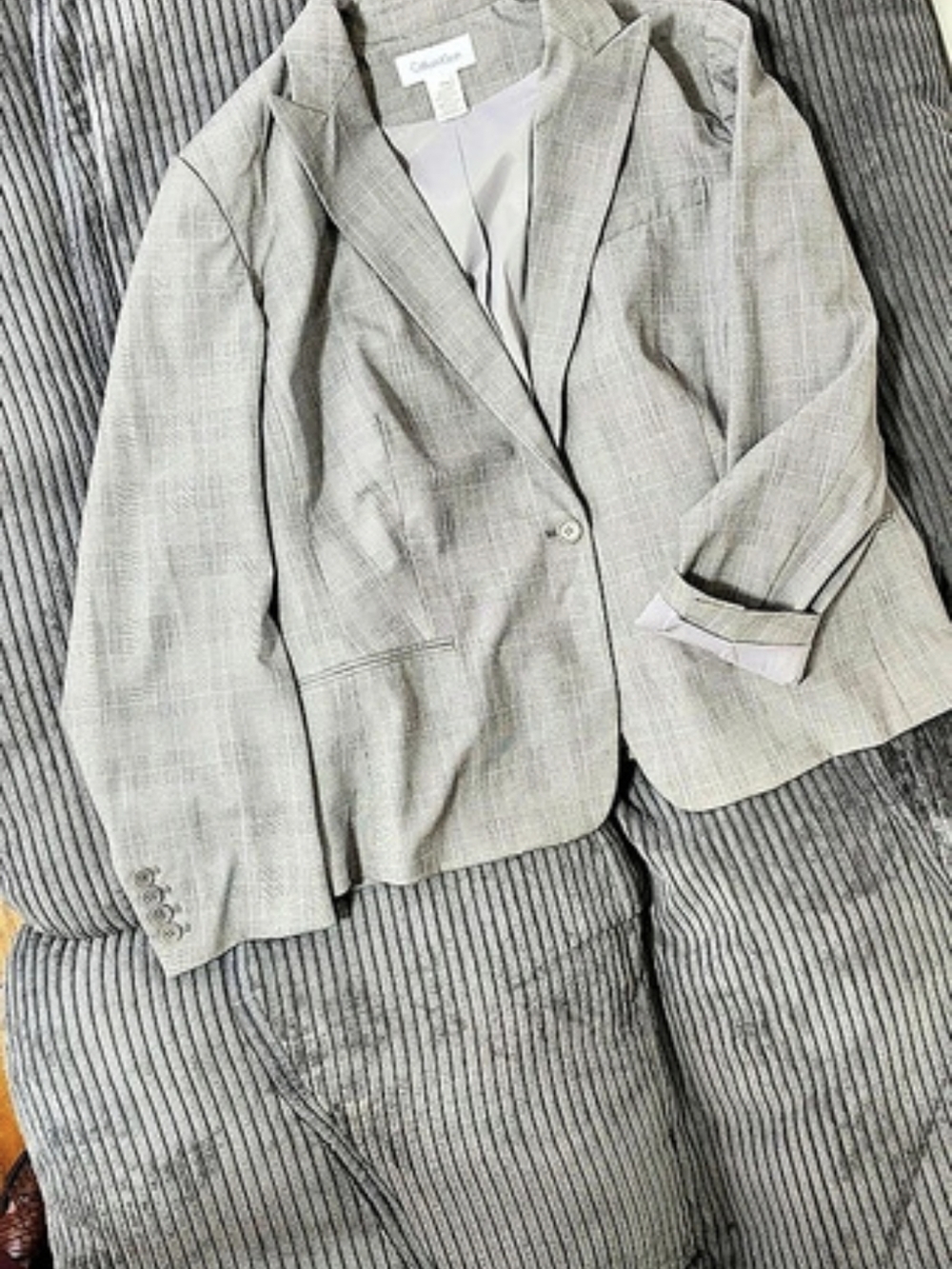 Calvin Klein Plus Size Glen Plaid One-Button Blazer Gray 16W